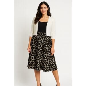 Womens Black Gold Circle Midi Dress Sleeveless Lined Full Skirt Size Unknown